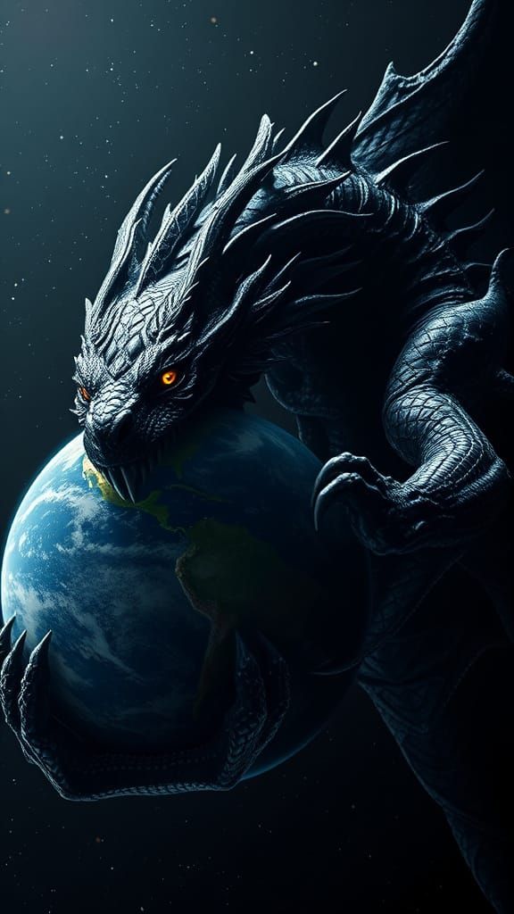 Epic Dragon Grips Earth in Space, Cinematic Style