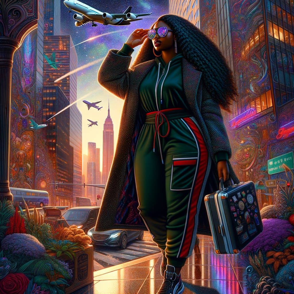 Curvy Woman Traveler: Hyperrealistic Acrylic Oil Painting