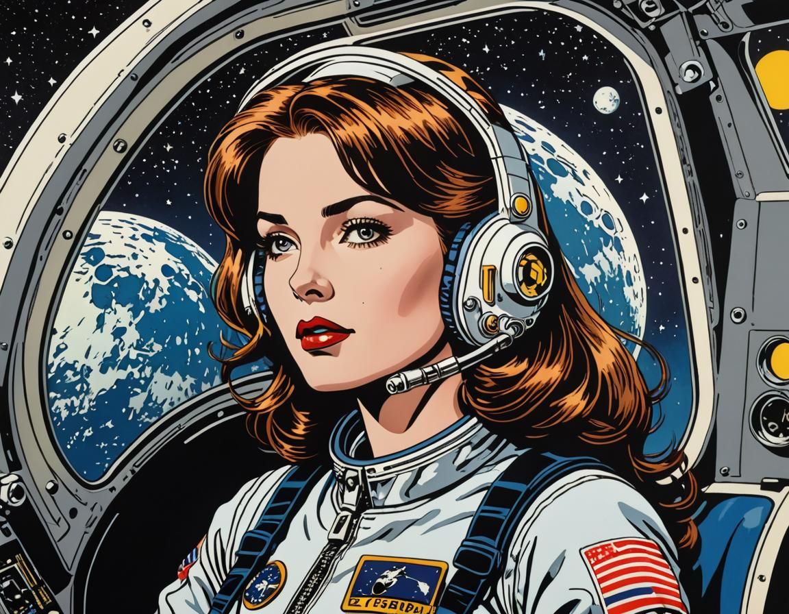 Astronaut Moon Gaze in Roy Lichtenstein Pop Art