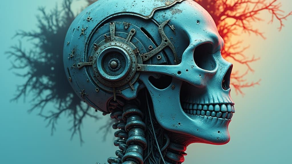 Cyberpunk Biomechanical Girl with Whalebone and Skeletons