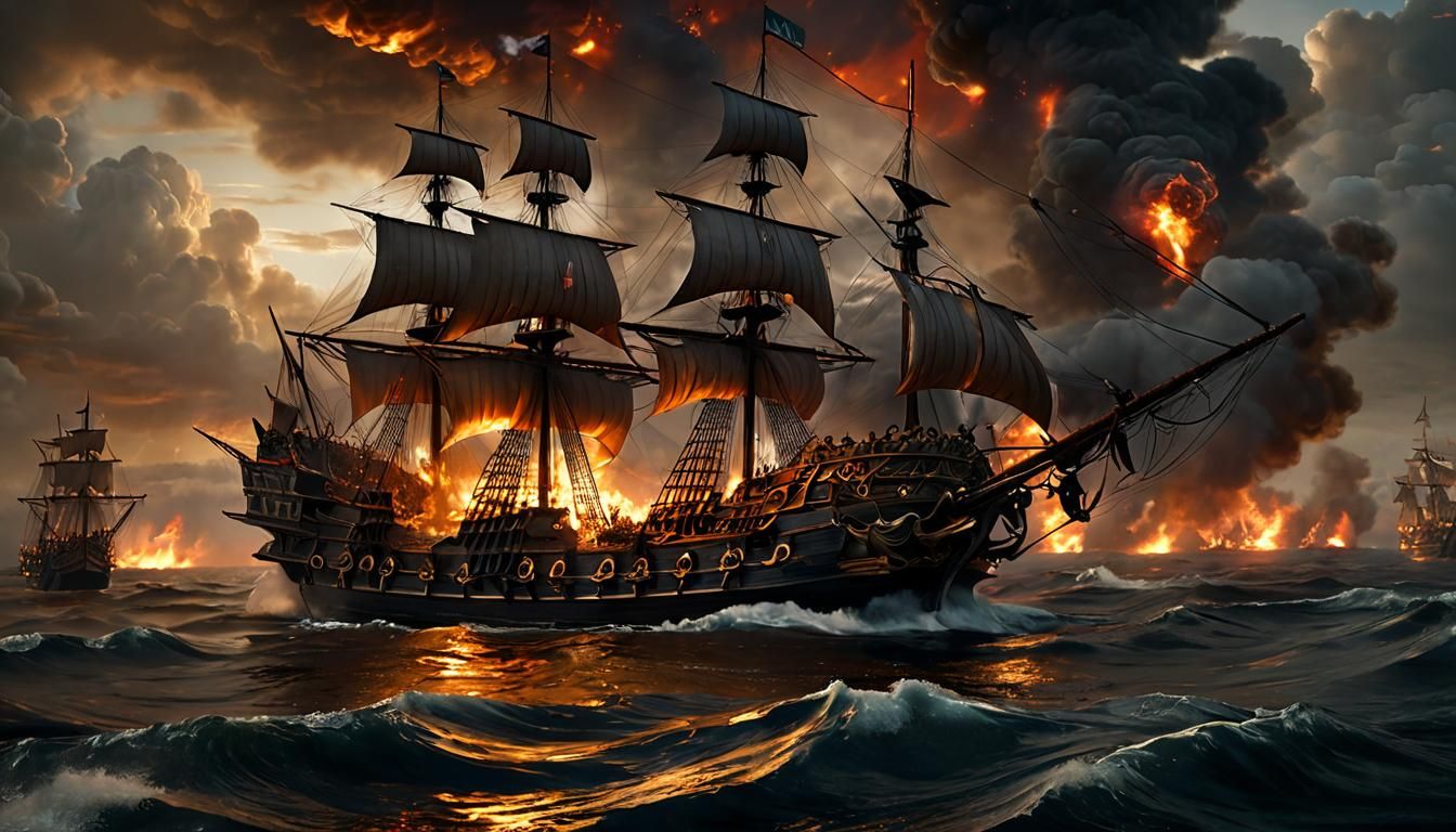 Baroque Maritime Battle Scene with VOC Ship