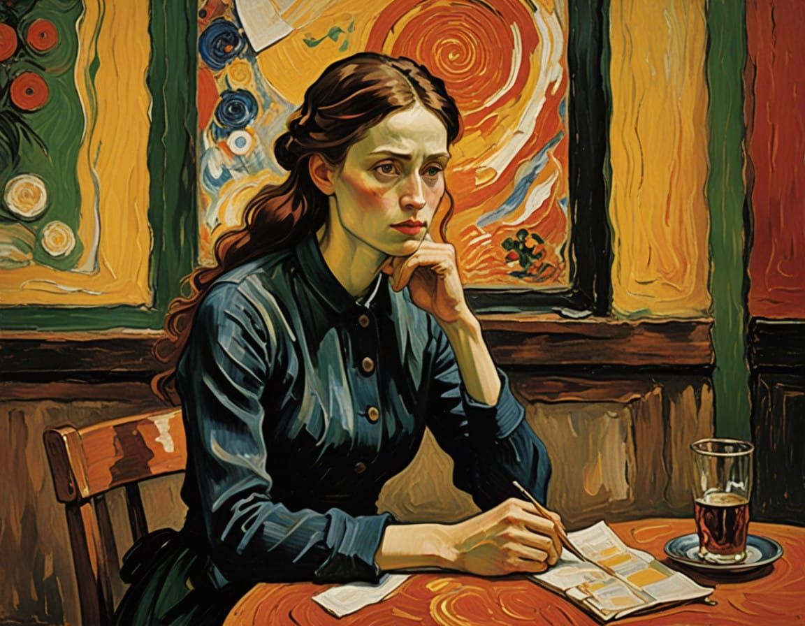 Woman in Emotional Turmoil - Vibrant Impasto Painting