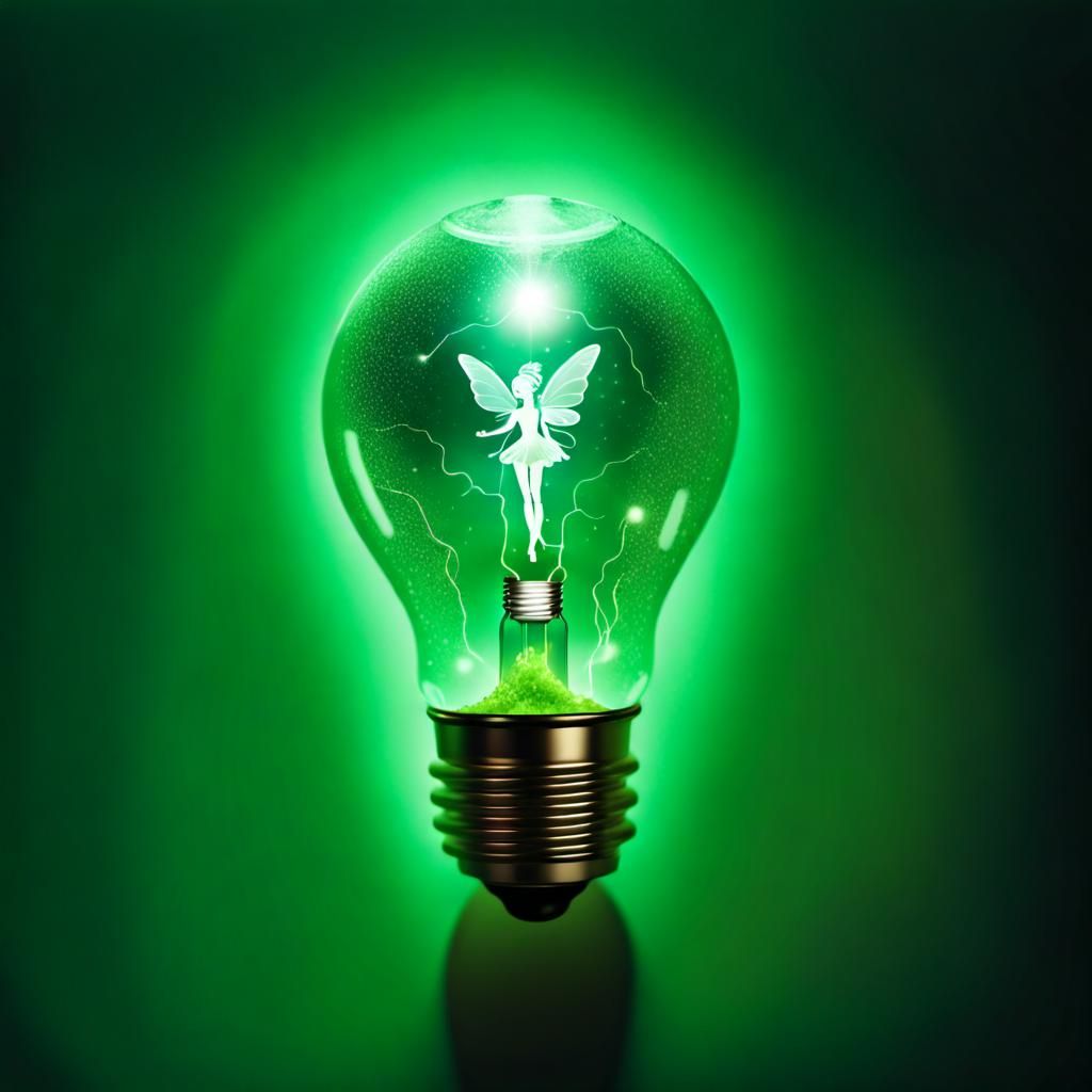 Fairy in Lightbulb Generates Green Pixie Dust