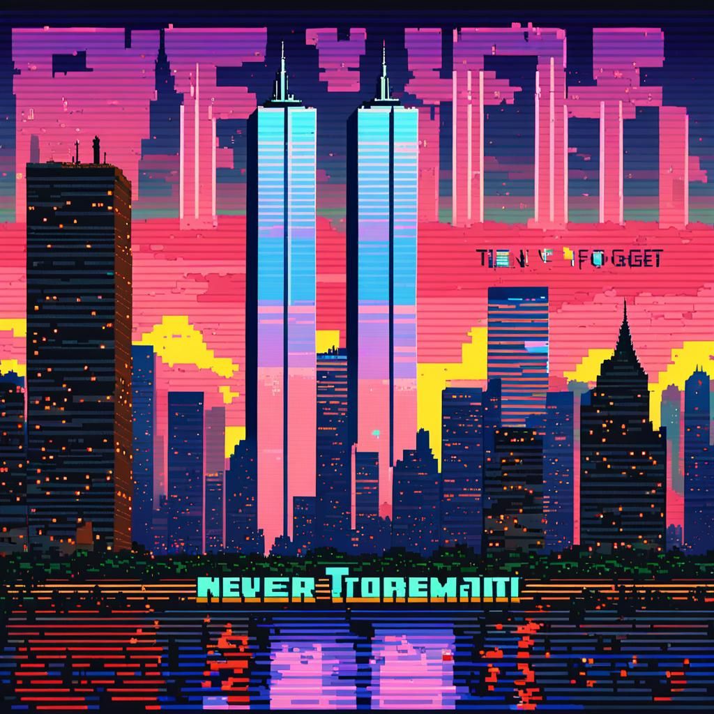 Pixel Art Twin Towers in Retro-Futuristic Style