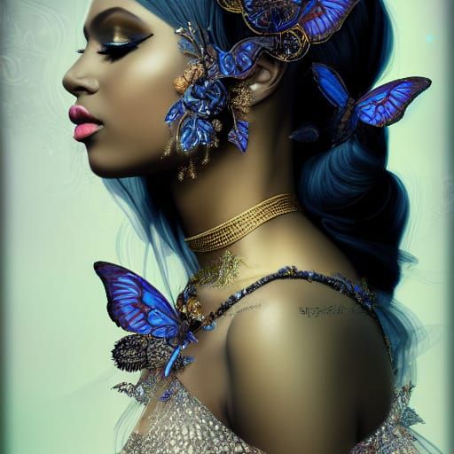 Midnight Beauty: Elaborate Embellished Collage Illustration
