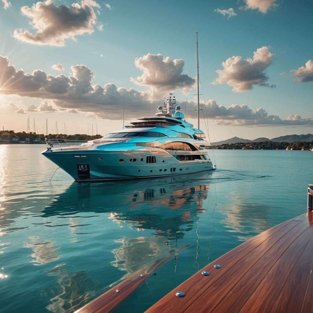 Luxurious Yacht on Turquoise Water: Digital Art