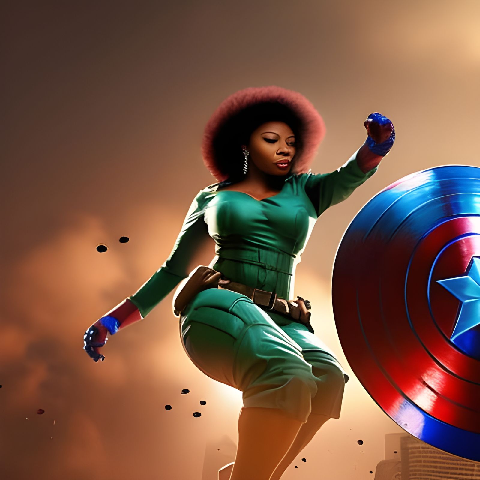 Nigerian Woman as Captain America in Movie Scene