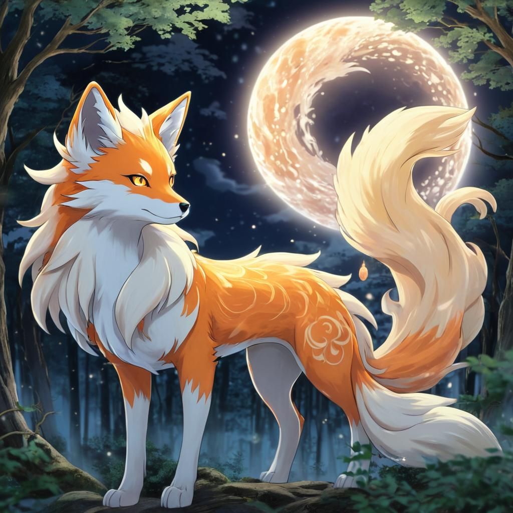 Mystical Ninetails Kitsune in Anime Style