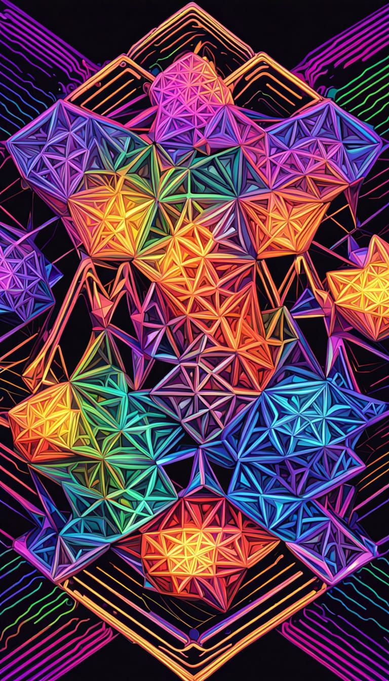 Geometric Holographic Masterpiece in 3D Neon Colors