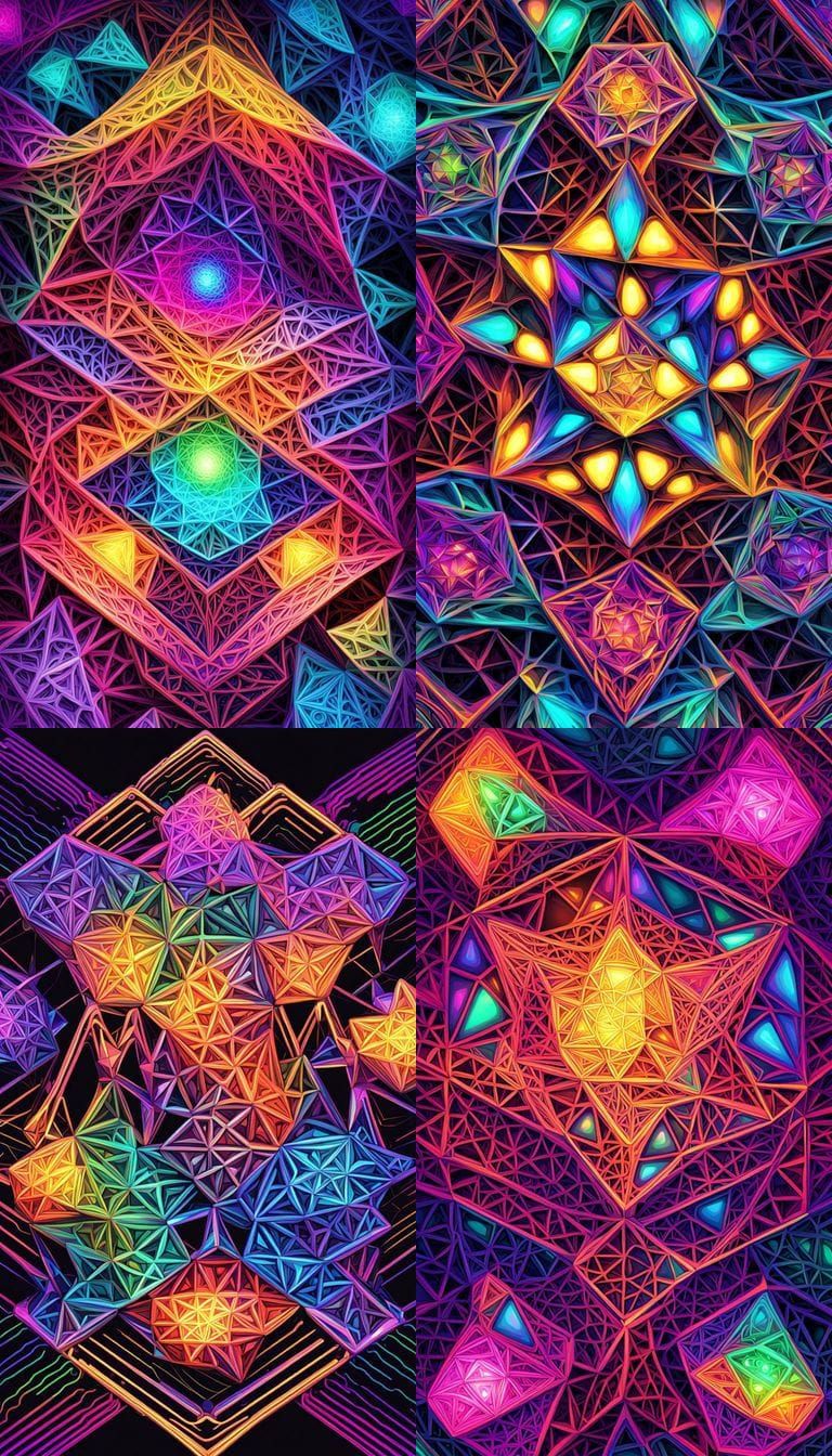 Holographic Geometric Masterpiece in 3D Neon
