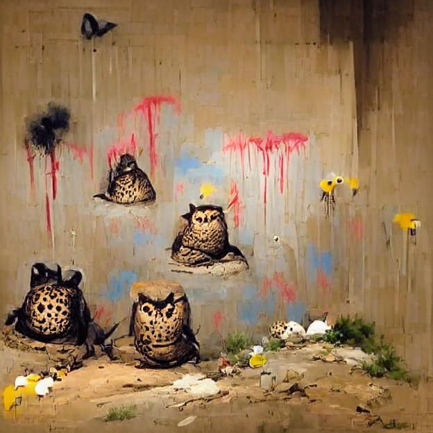 Owls in Banksy-Style Street Art