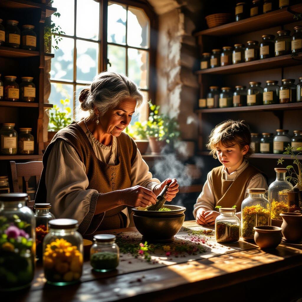 Medieval Apothecary Scene in Cinematic Realism