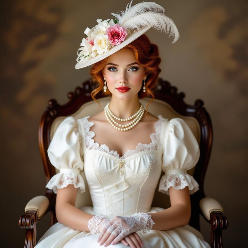 Vintage Russian Portrait: Red-Haired Woman in Sepia