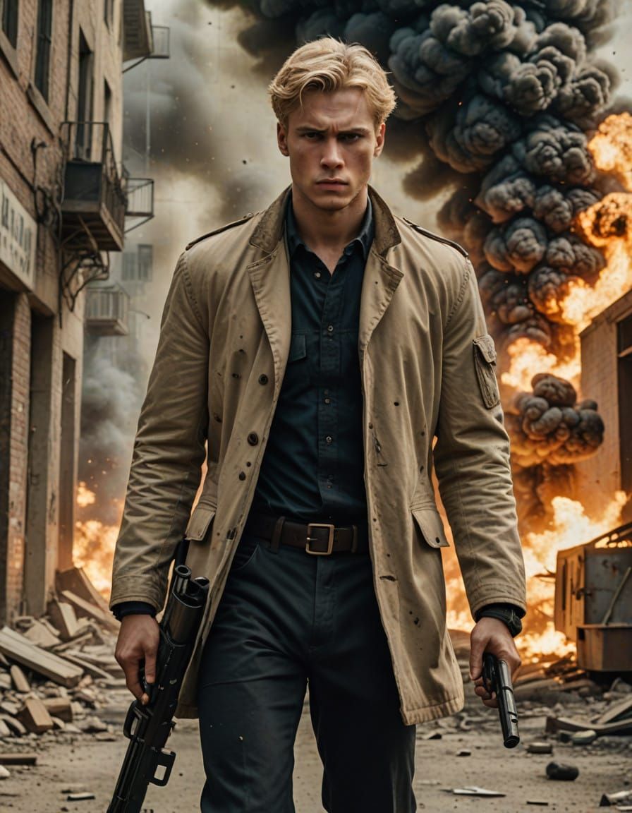 Gritty Action Hero Walks Away from Explosive Destruction