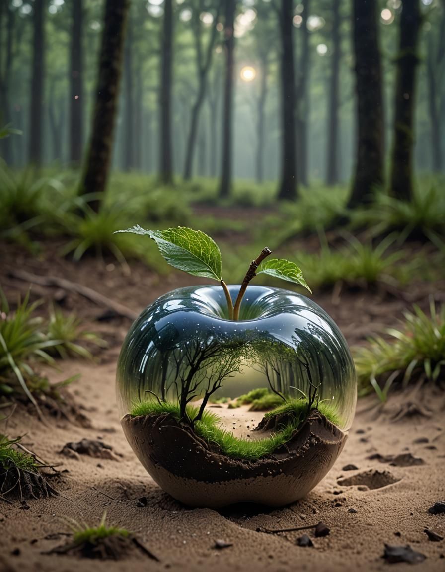 Glossy Glass Apple with Milky Way