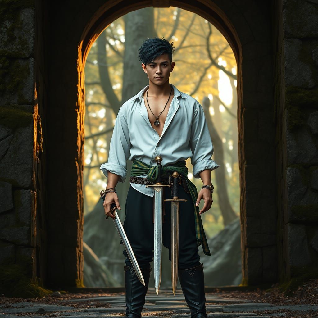 Ethereal Warrior at Ancient Shrine Entrance