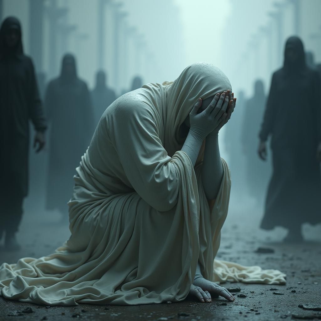 Distressed Marble Figure in Agony: Digital Art