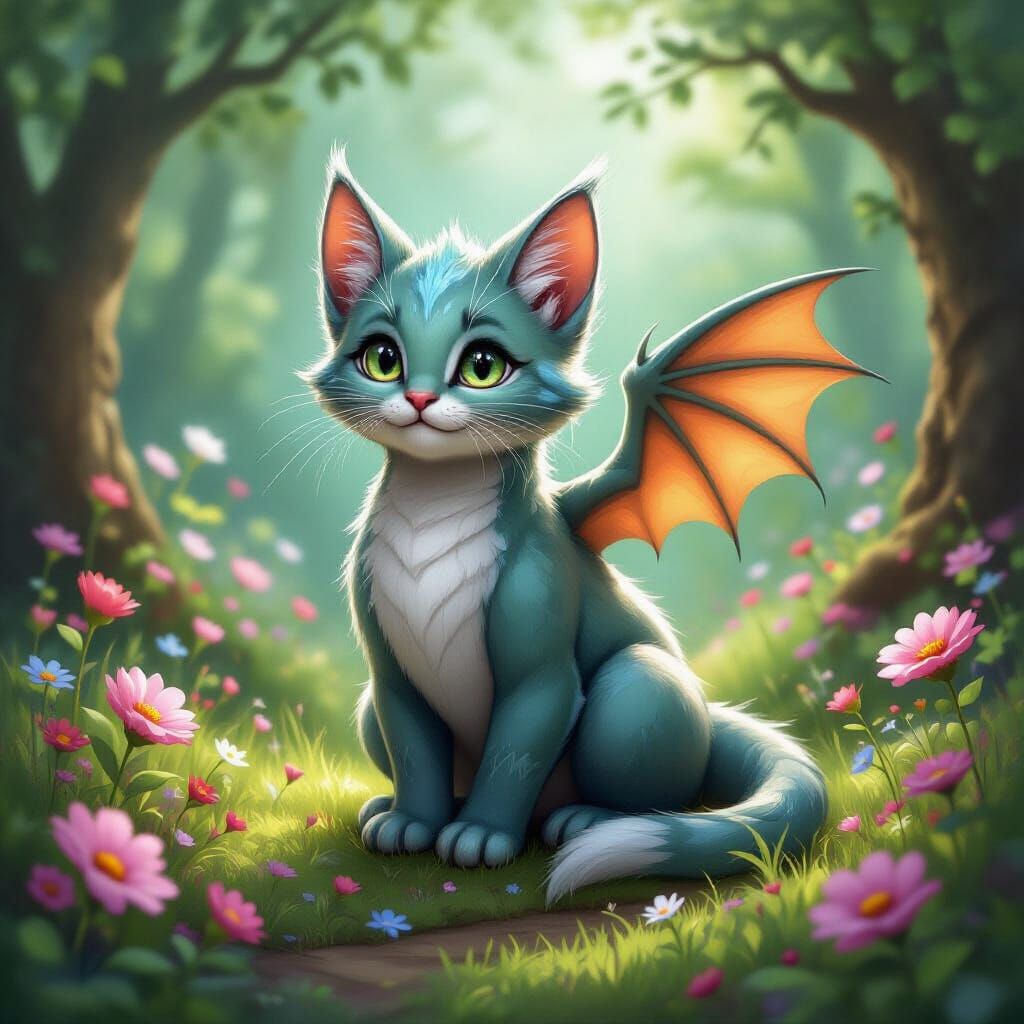 Kitten-Dragon Hybrid in Enchanted Forest