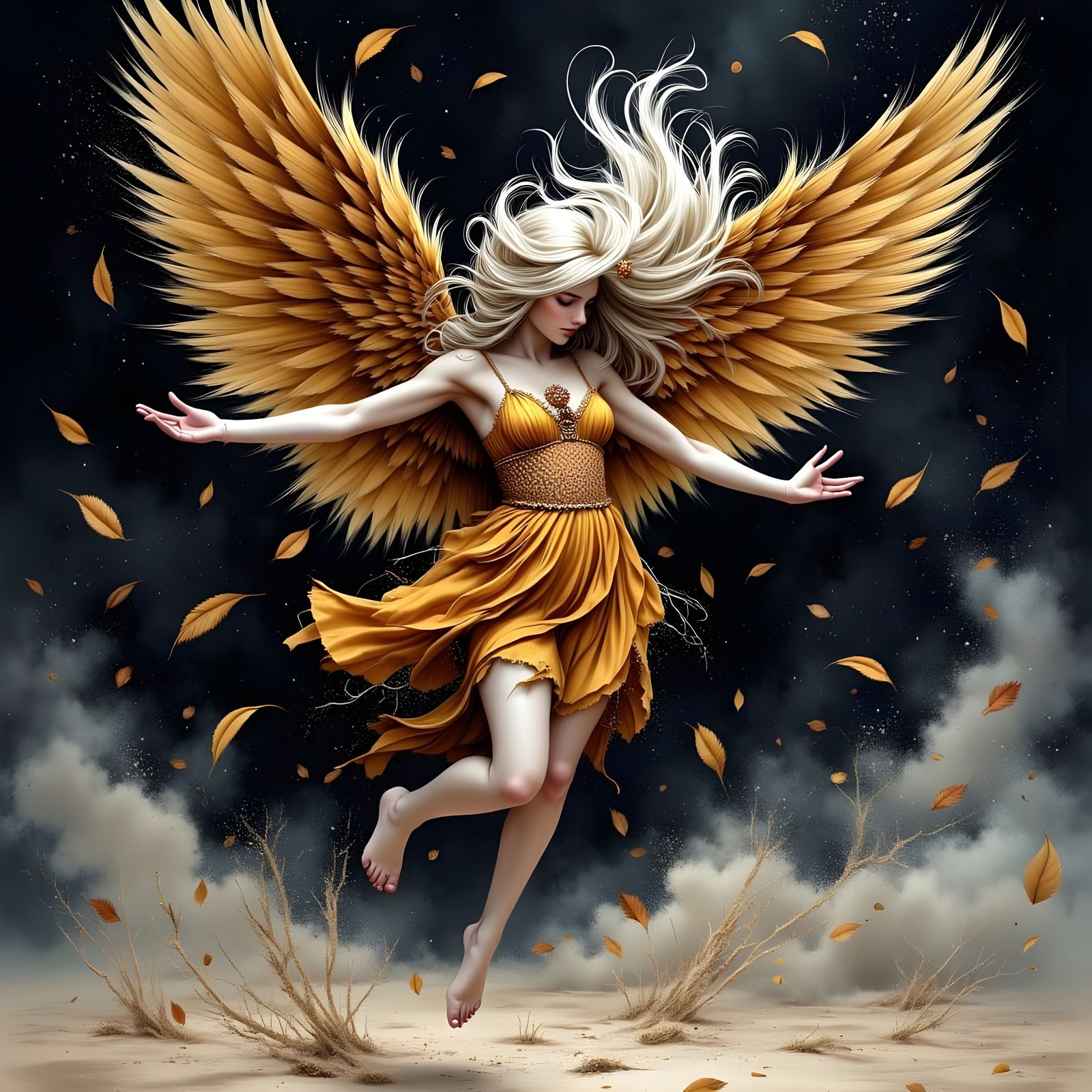 Angel Ascends in Swirling Tempest, Gothic Style