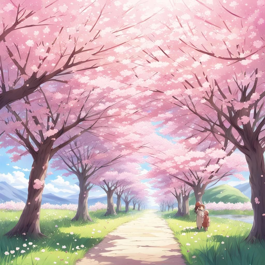 Cherry Blossom Fields in Anime Style
