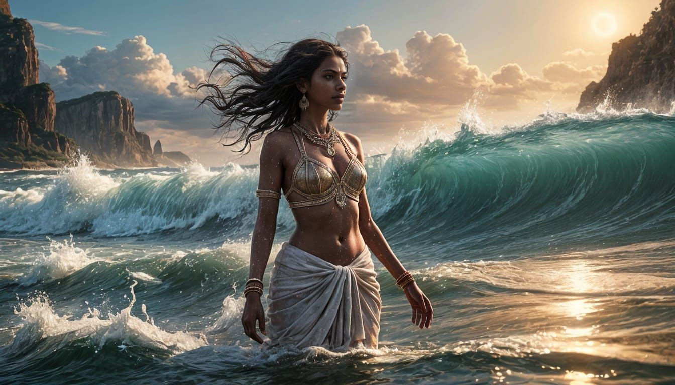 Ocean's Embrace with Divine Mystique