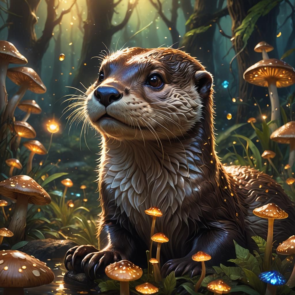 Cute Otter in Magical Forest: Fantasy Concept Art