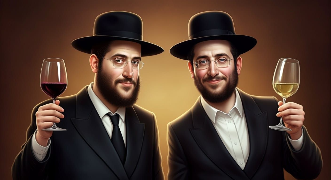 Hasidic Wine Connoisseurs in Comic Style Illustration