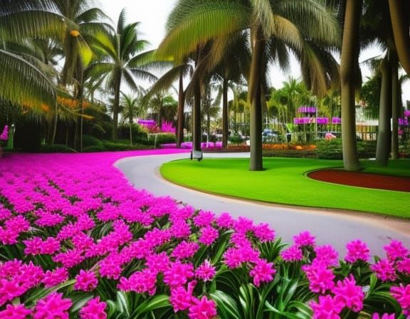 Picturesque Paradise with Palm Trees in Luminous Style