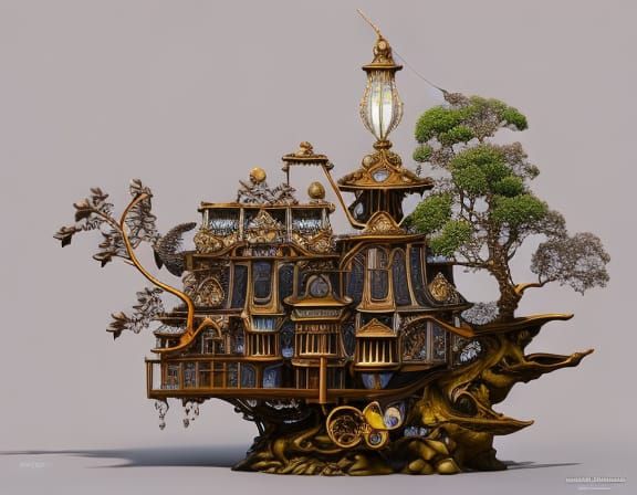 Steampunk Fairy Treehouse with Crystal Accents