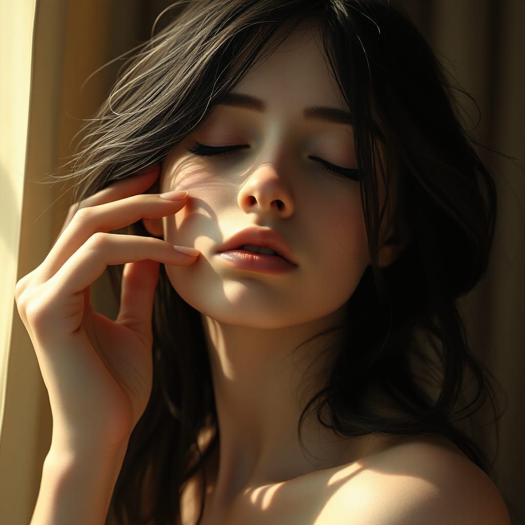 Dreamlike Woman in Golden Light, Digital Painting