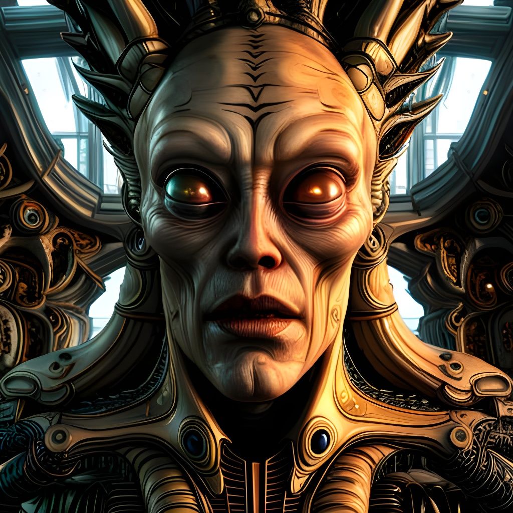 Bizarre Alien Device Rending Head in Horror Style