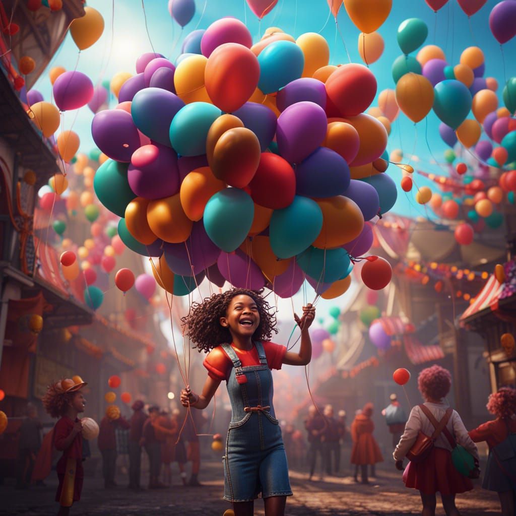 Joyful Girl with Balloons in a Carnival