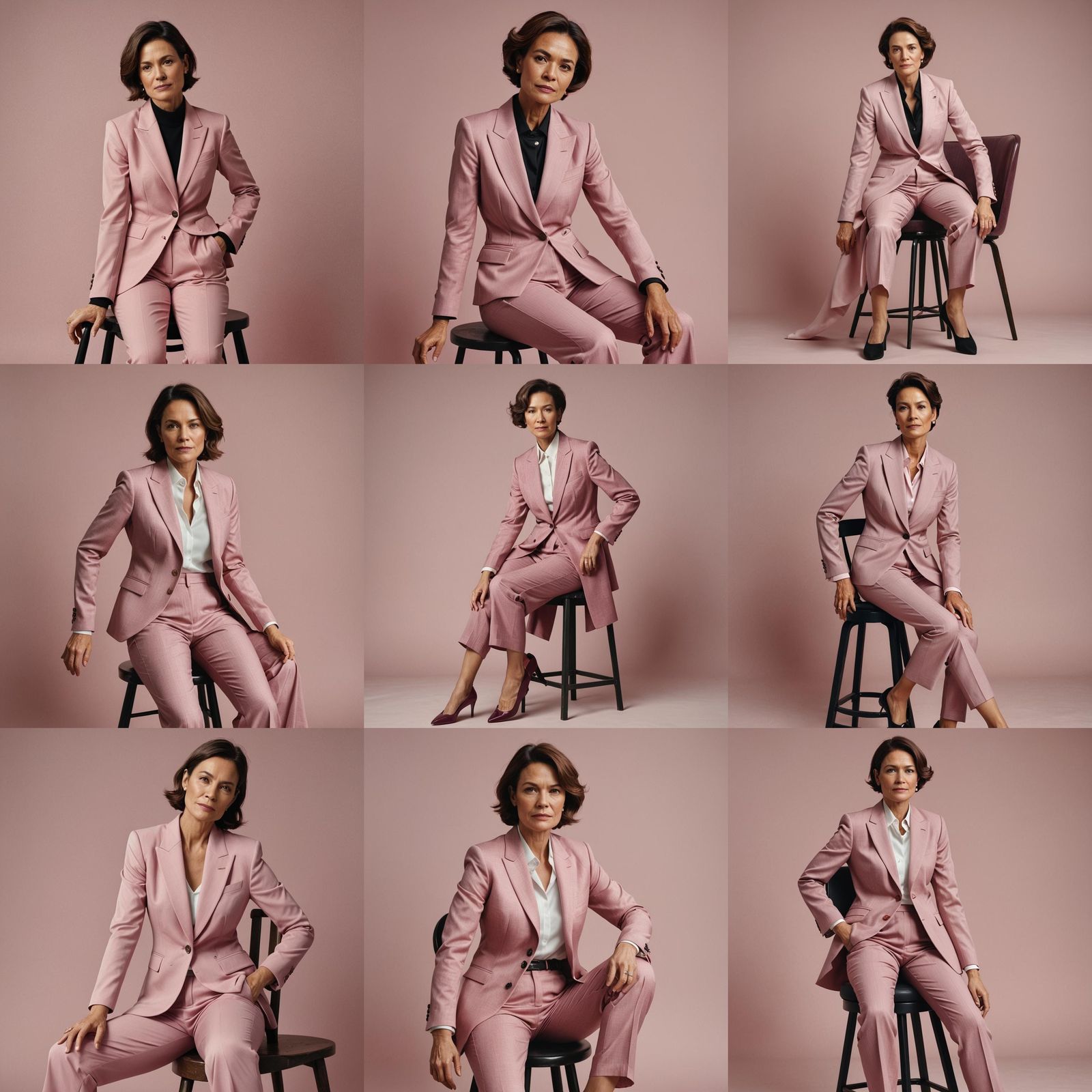 Elegant Woman in Pink Suit Posing