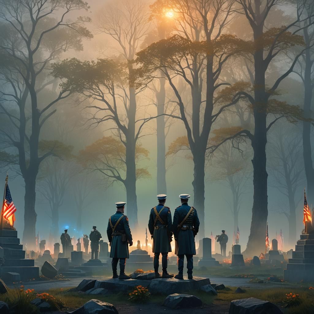 Veterans Memorial at Dawn in Art Deco Style