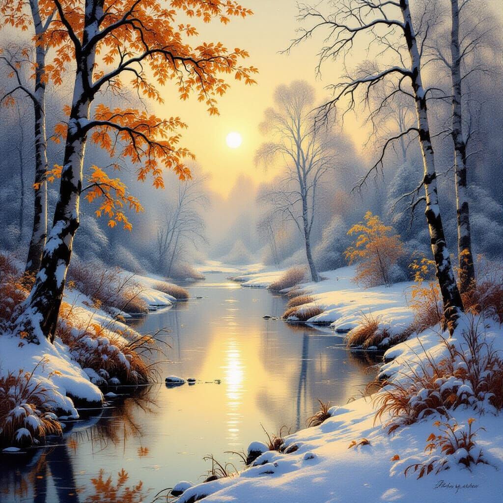 Autumn Transitions to Winter in Dreamlike Landscape
