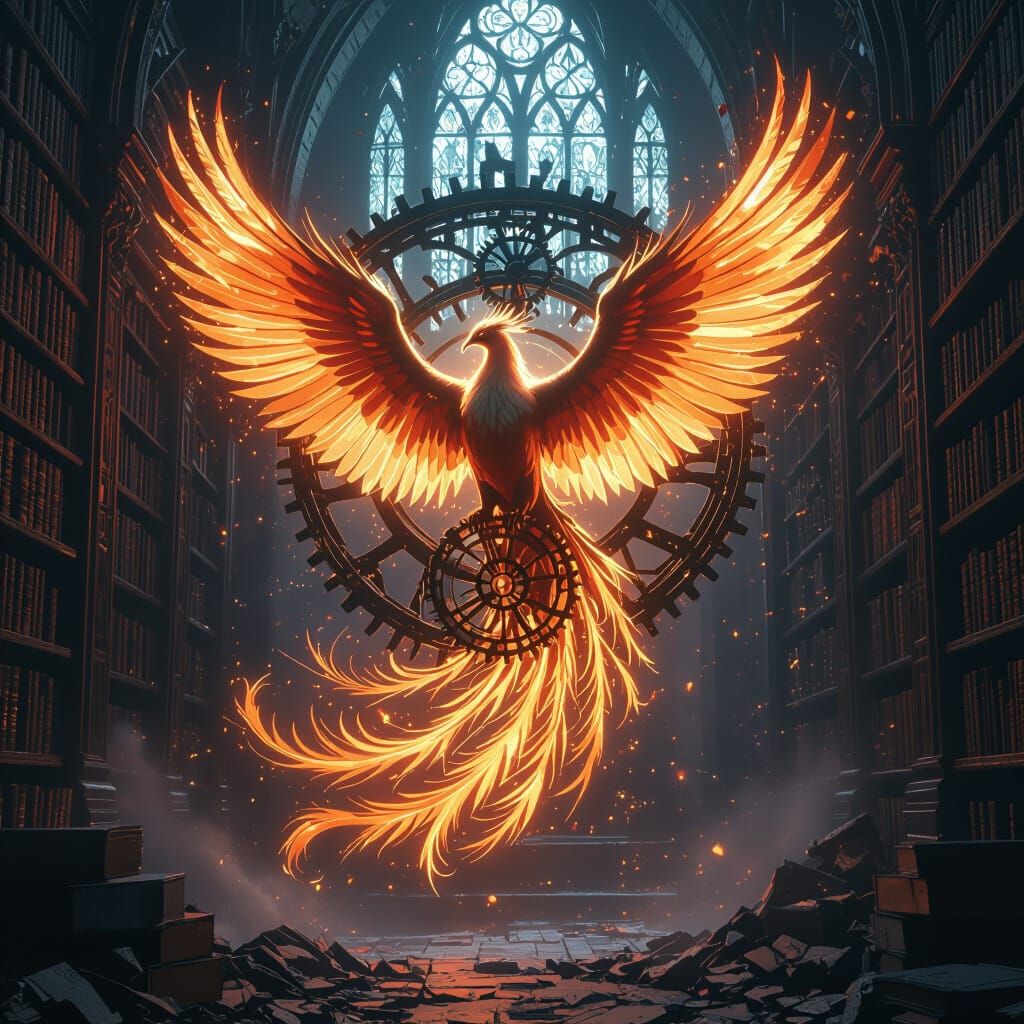 Clockwork Phoenix Rises from Gothic Library Ashes