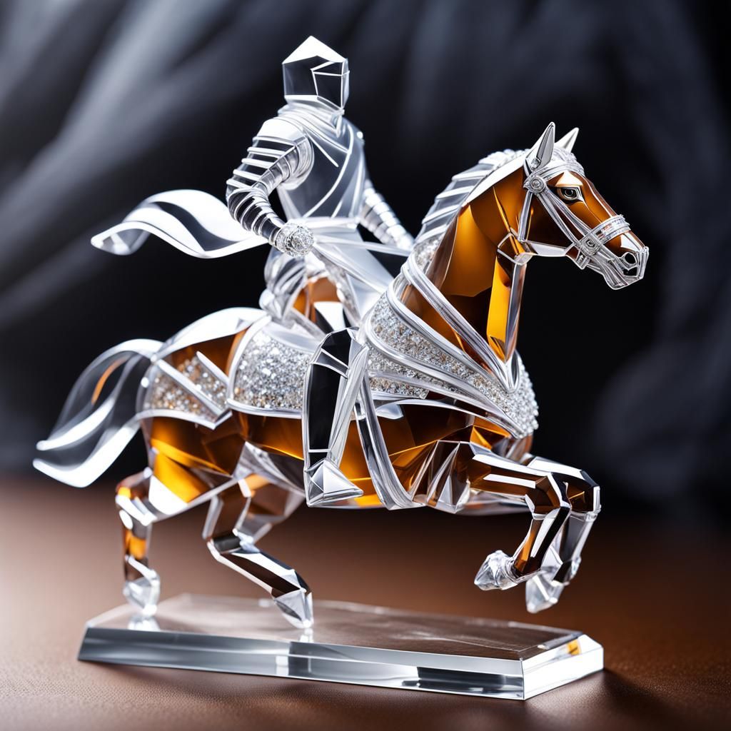 Crystal Knight on Haflinger Horse: Origami Glass Art