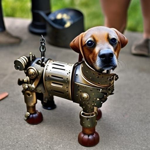 Steampunk Dog with Mechanical Enhancements