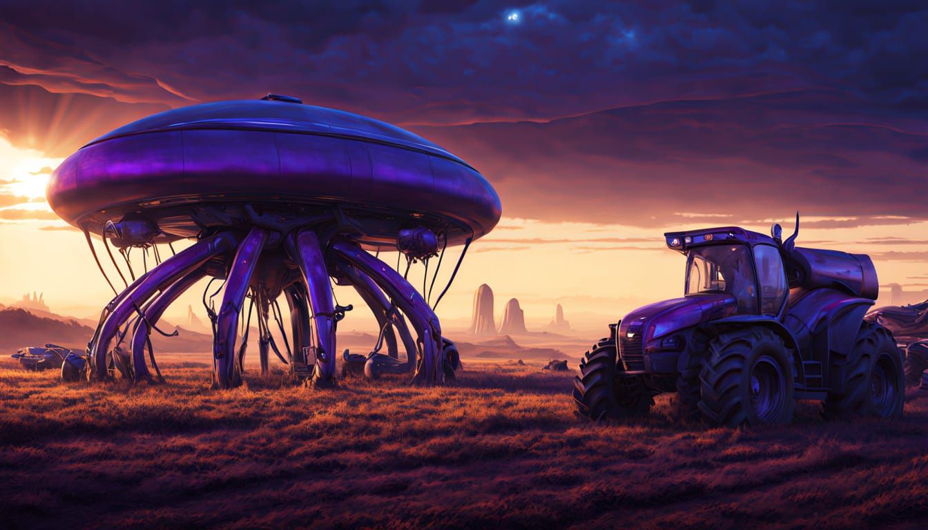 Alien Farmer Tends to Iridescent Livestock in Hyper-Realisti...