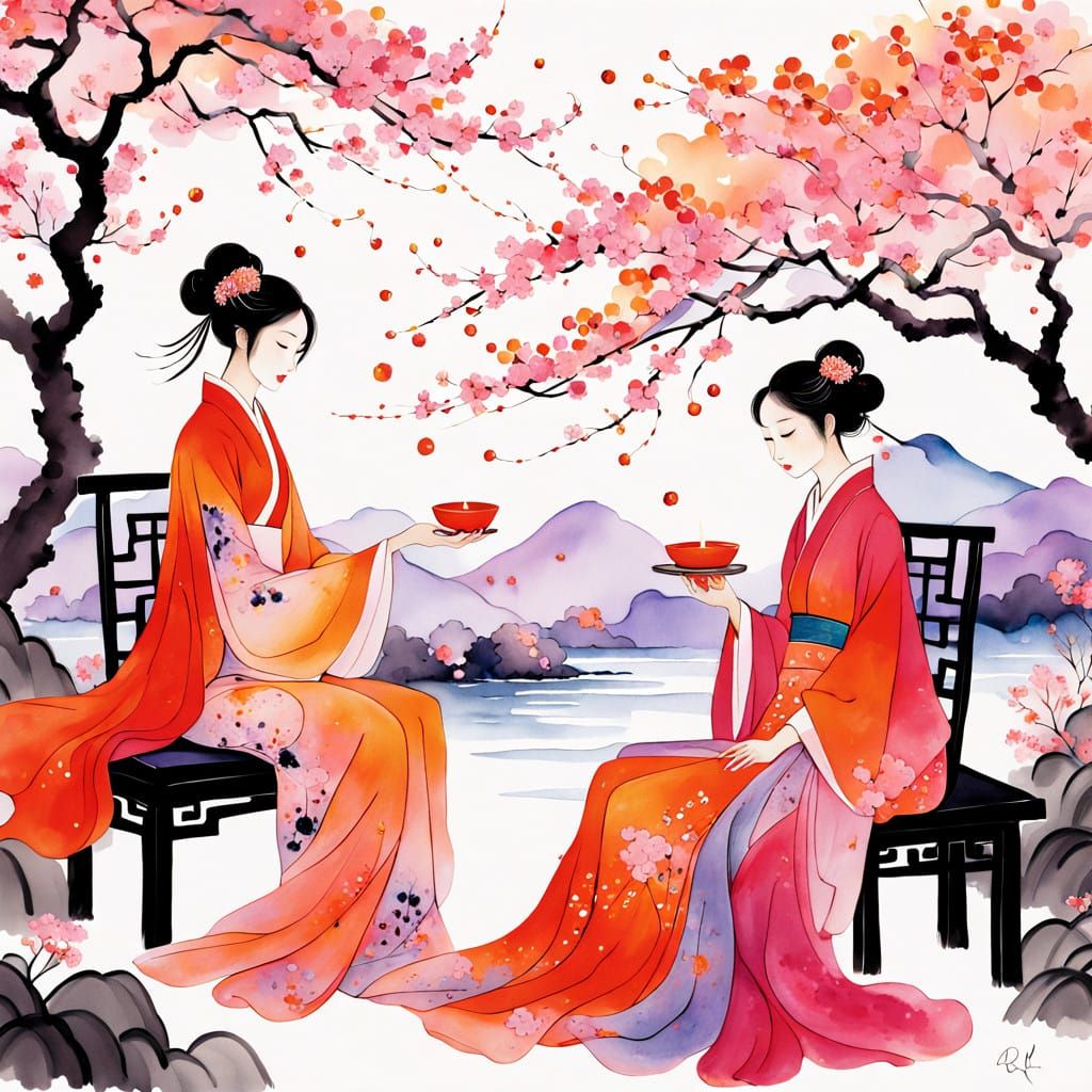 Elegant XianXia Beauties in Serene Garden Setting