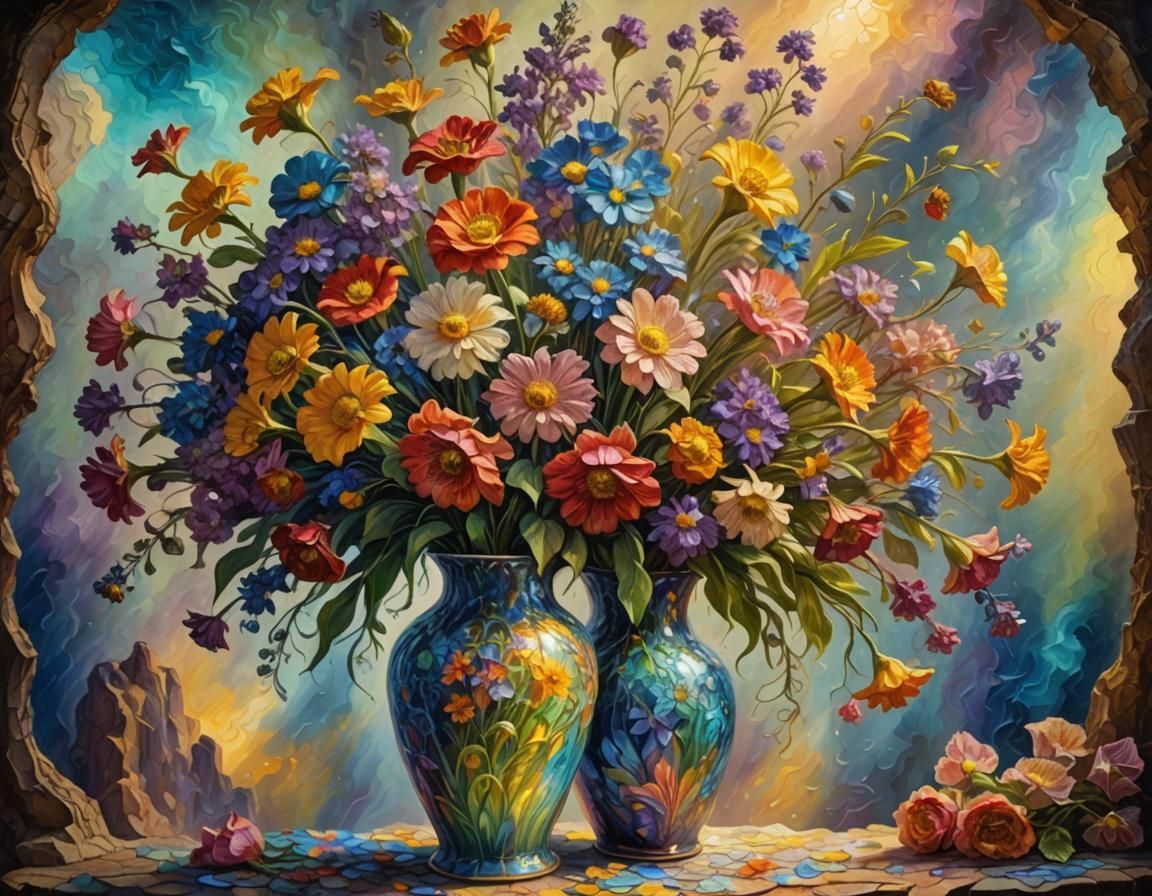 Impressionist Flowers in Vase with Volumetric Lighting
