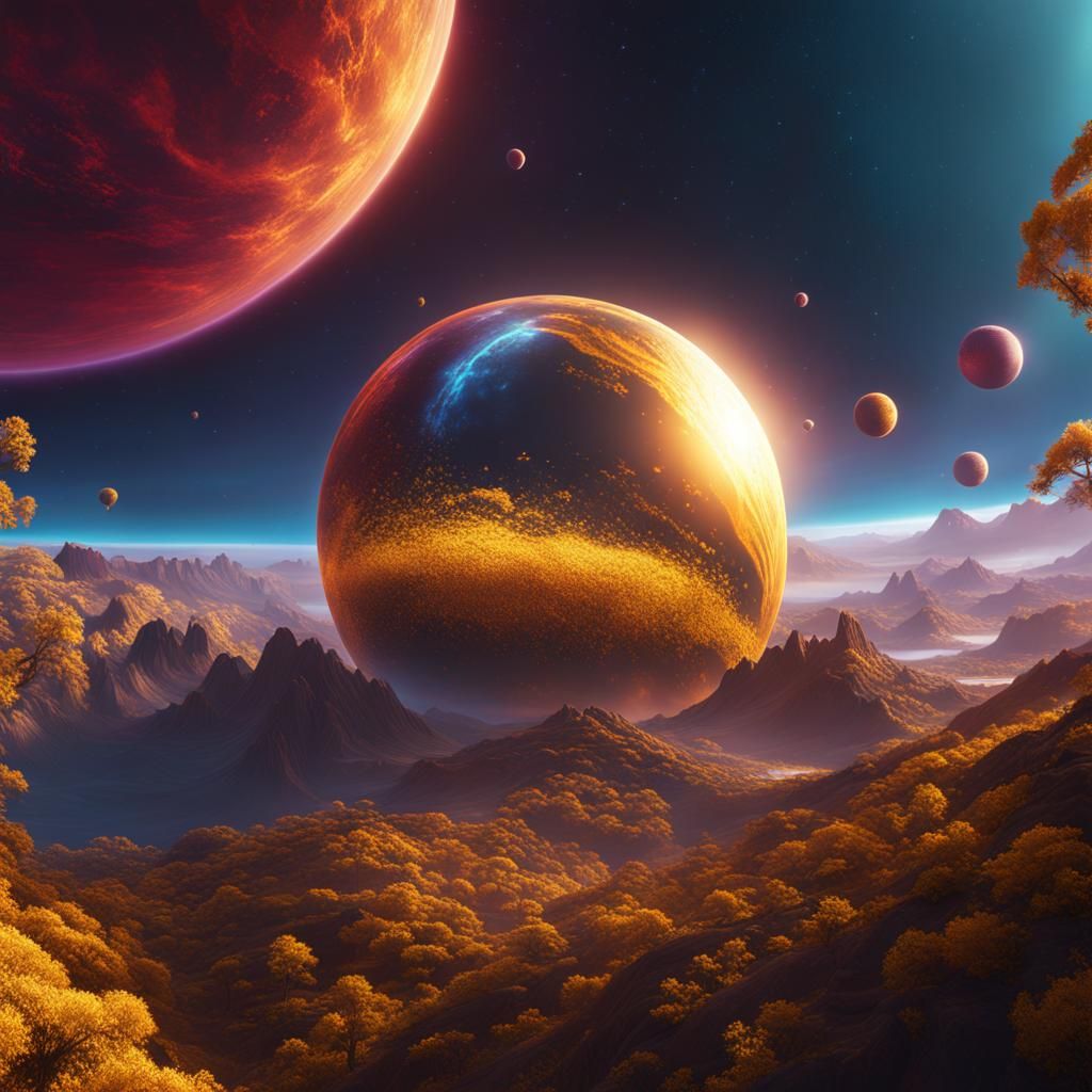 Golden Planet Fantasy Concept Art in 8K