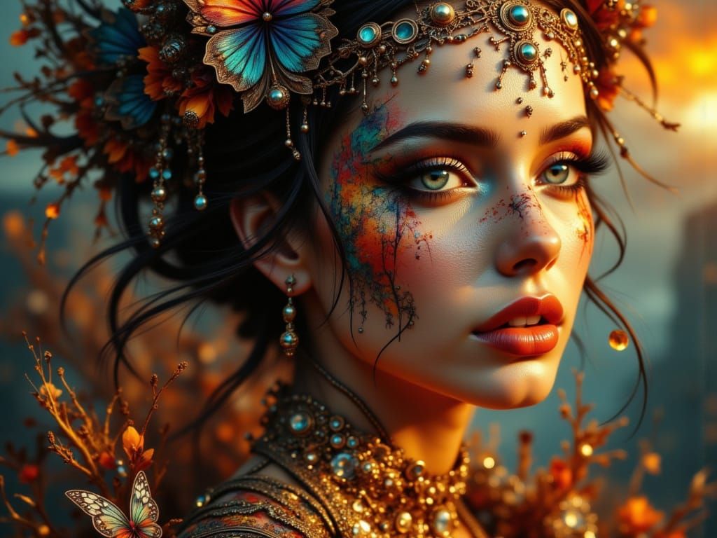 Fiery Sky Portrait in Dark Fantasy Style