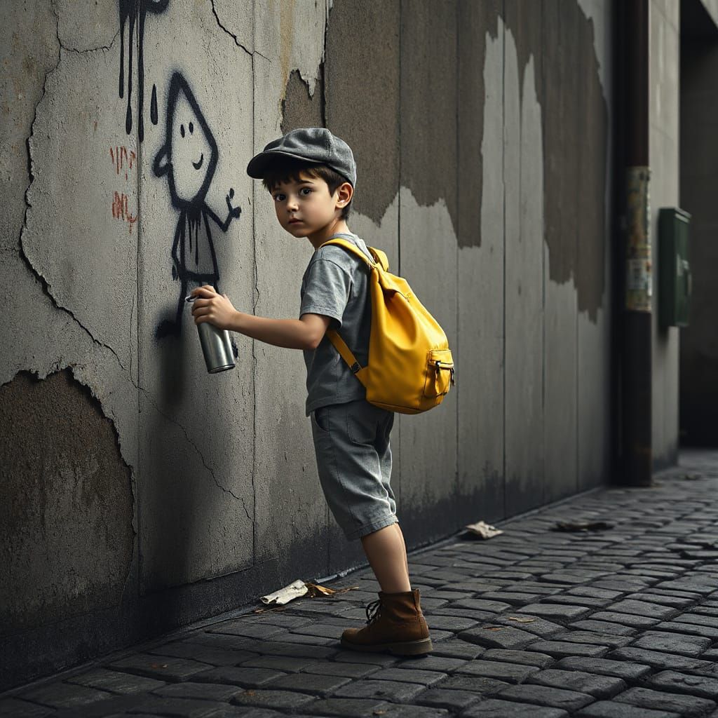 Youthful Graffiti Artist in Vintage Ensemble