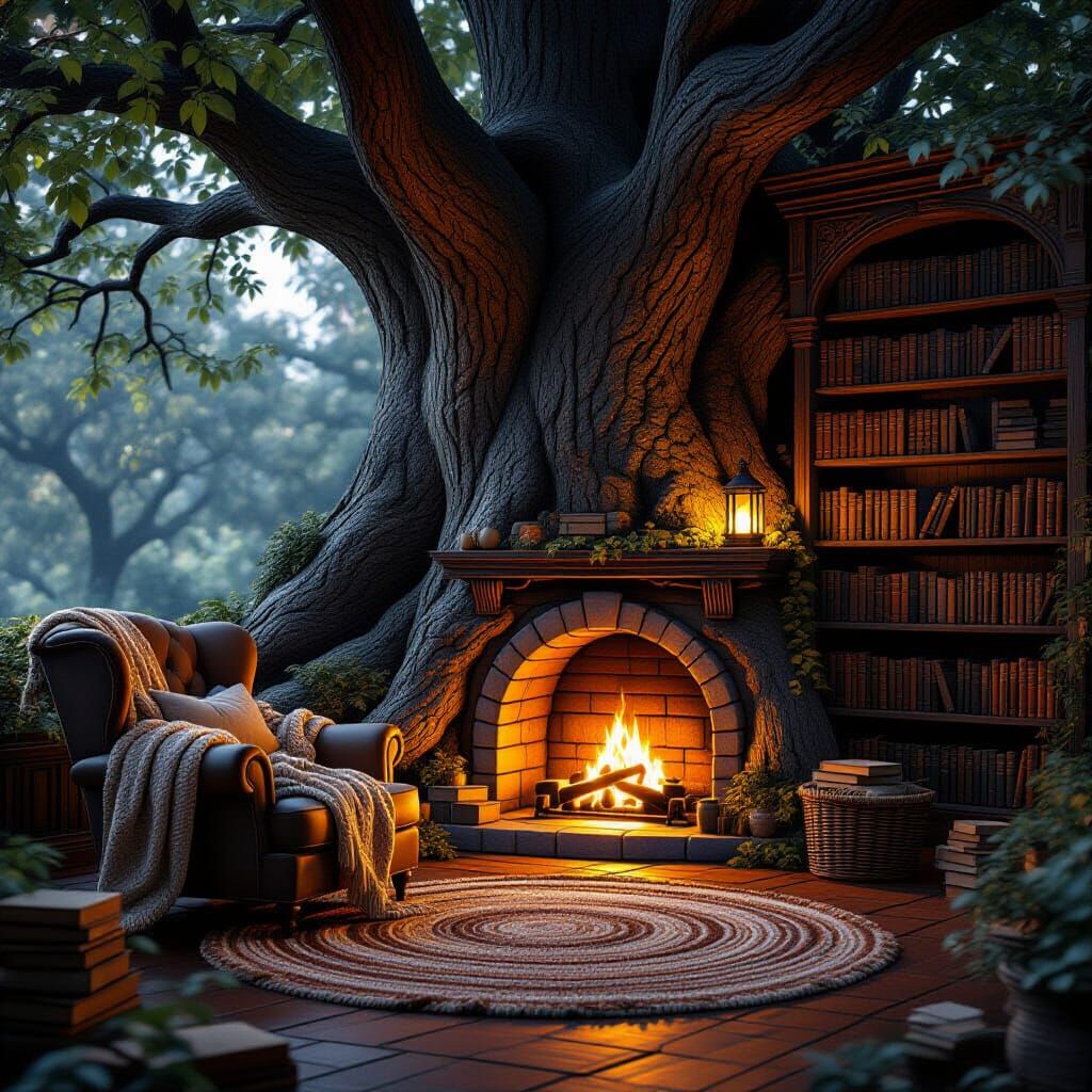 Cozy Reading Nook in Ancient Tree, Unreal Engine
