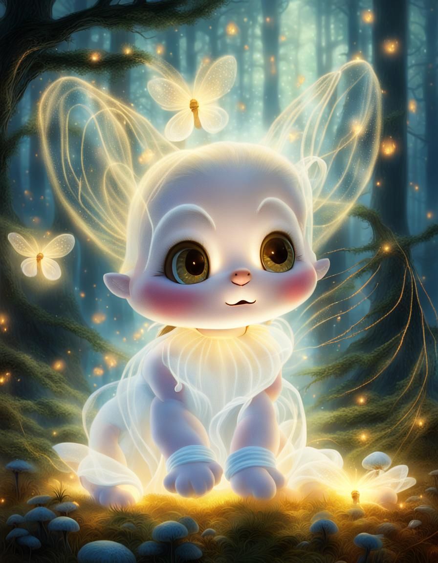 Ethereal Little Girl in Misty Forest, Kinkade Style