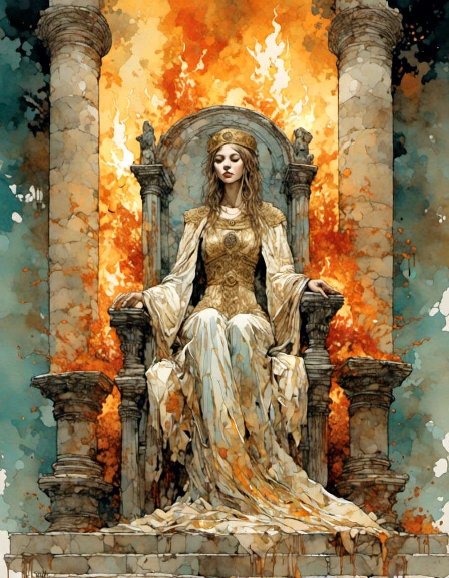 High Priestess in Byzantine Dress with Fire