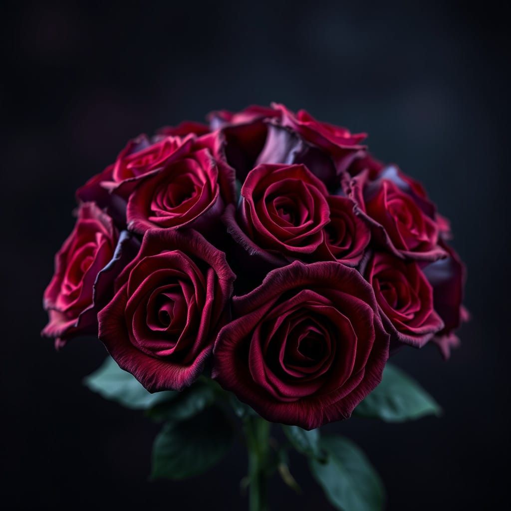 Vibrant, Hyper-Realistic Roses in Deep Crimson and Azure