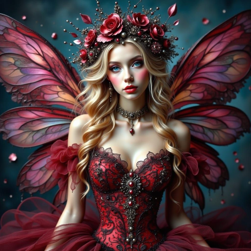 Ethereal Fairy Princess in Crimson Regalia
