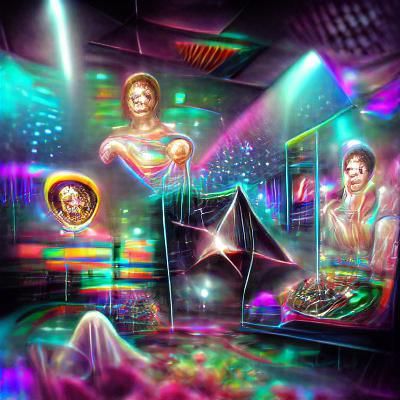 Cosmic 1970s Disco Club Holographic Illustration
